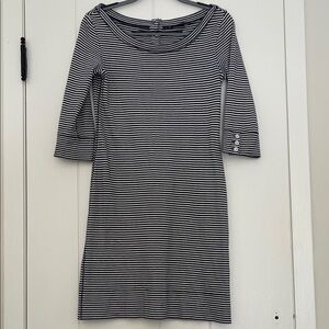 Banana Republic Womens Navy White Stripe 3/4 Sleeve Dress Size XS 100% Cotton